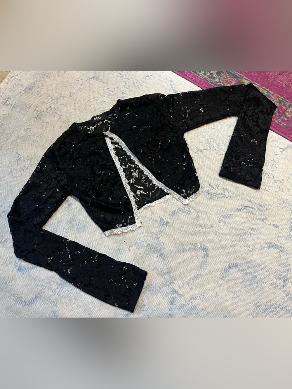 EGO Black Lace Shrug with White Trim